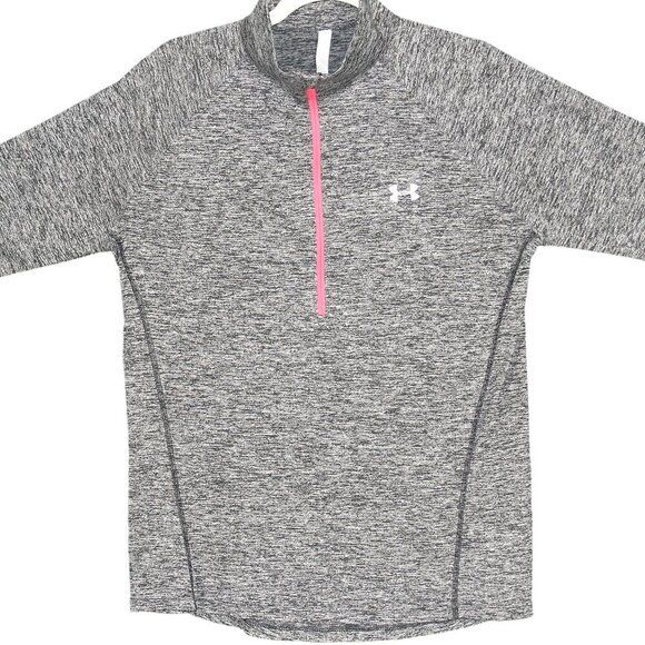 Under Armour Heat Gear Speckled Gray Half Zip Long Sleeve Athletic Pullover Top - Picture 1 of 5
